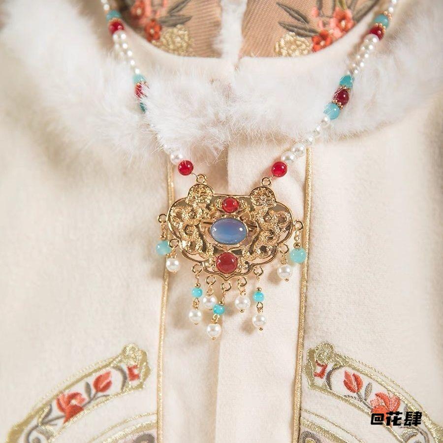 坦领饰品流苏背云仿珍珠配饰汉服长命锁项链长款古风项圈软璎珞