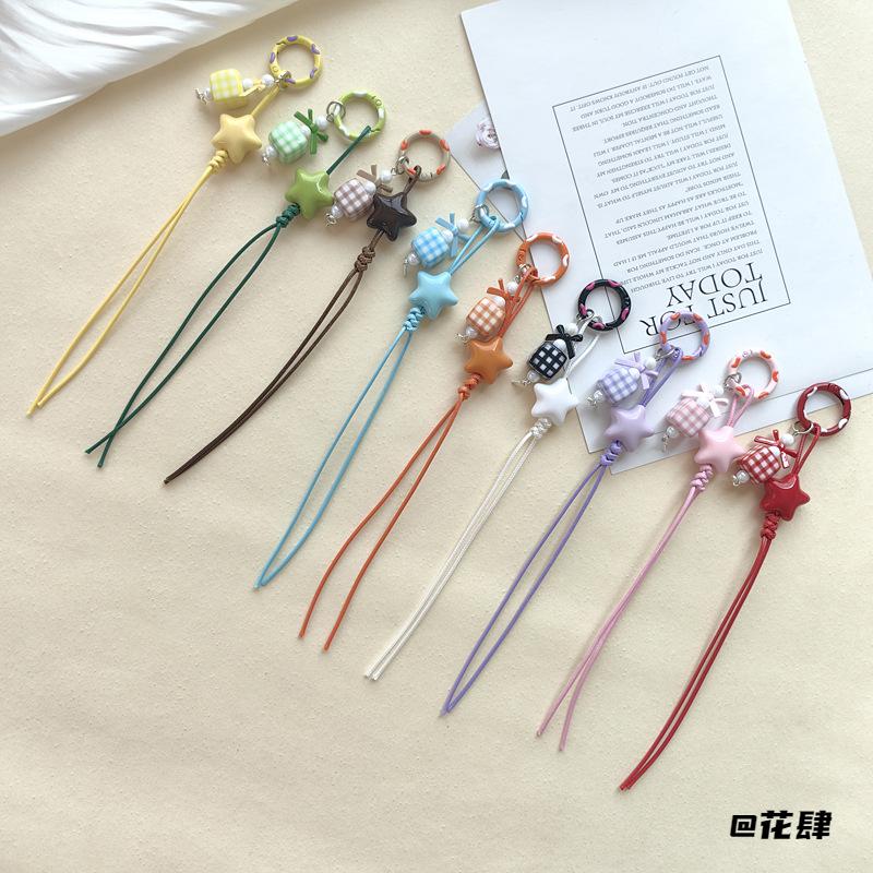 情侣配饰礼物方块格子钥匙扣diy简约编绳星星挂饰萌粒百搭饰品