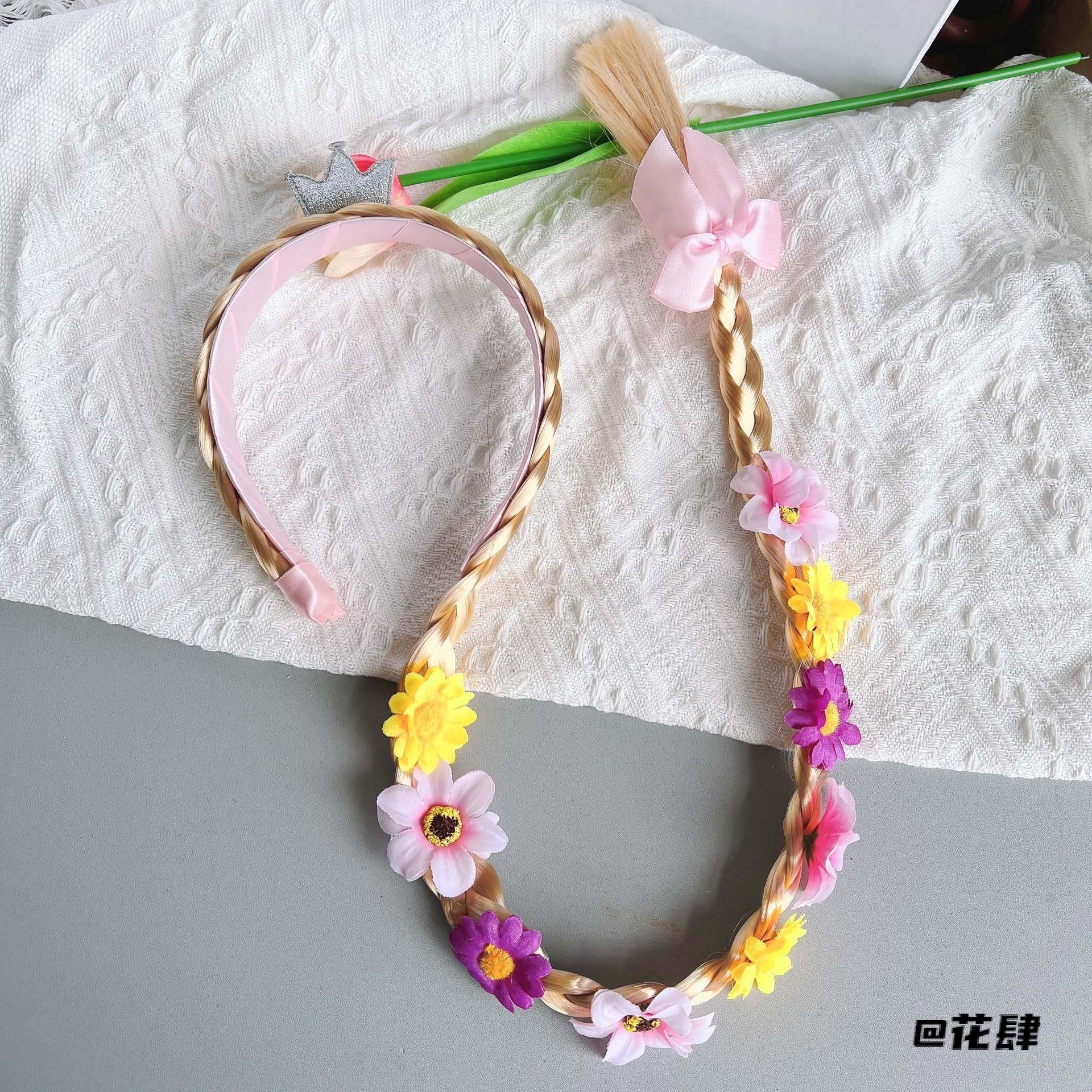儿童发饰发箍辫子皇冠长发公主卡通头饰长辫子公主假发花朵乐佩