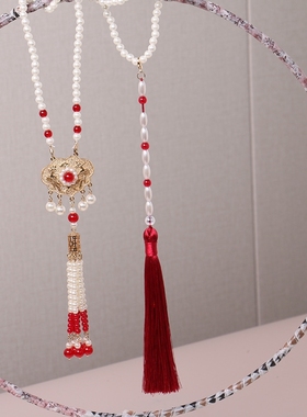 配唐装唐风儿童古装新年过年串珠吊坠挂件汉服明制汉服颈饰品红色