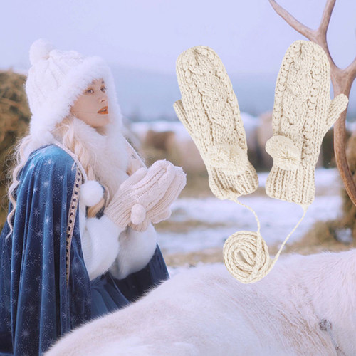 加绒毛线保暖手套女加厚麻花冬季东北哈尔滨雪乡漠河看雪防寒装备