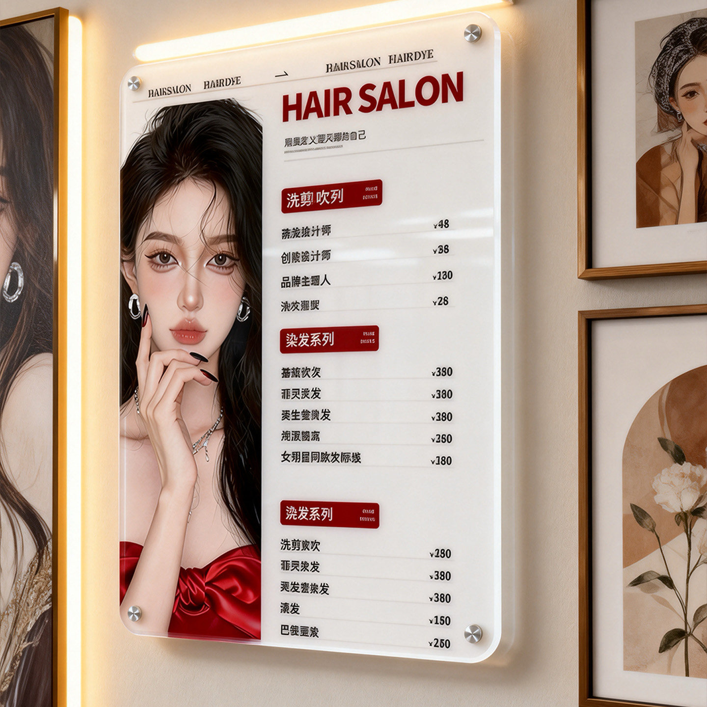 理发店定制价目表美业发廊美发店挂墙剪发烫染价格表设计制作美容院美