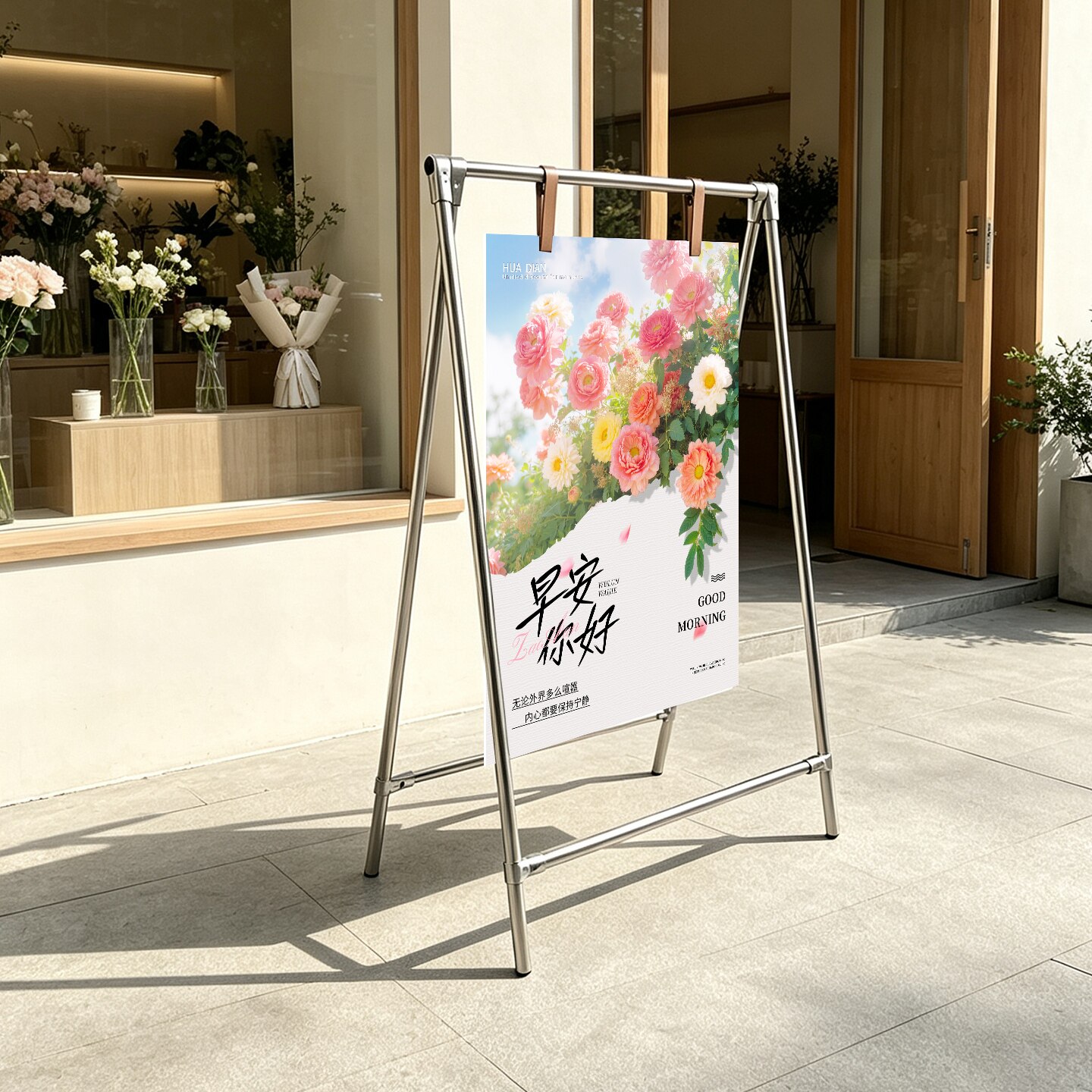 不锈钢A字广告牌户外展示架可折叠便携花店立式海报架宣传海报牌