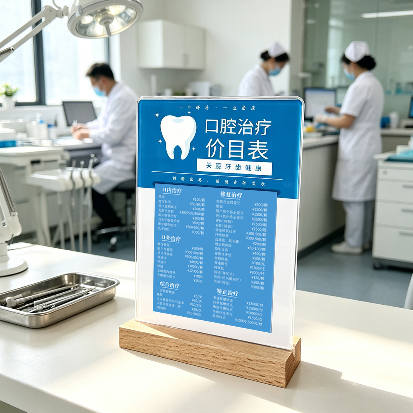桌牌专业台面展示台牌桌面摆台桌面摆件装饰品家用口腔治疗价目表台牌亚克力立式展示牌实木底座医疗美容院用图片