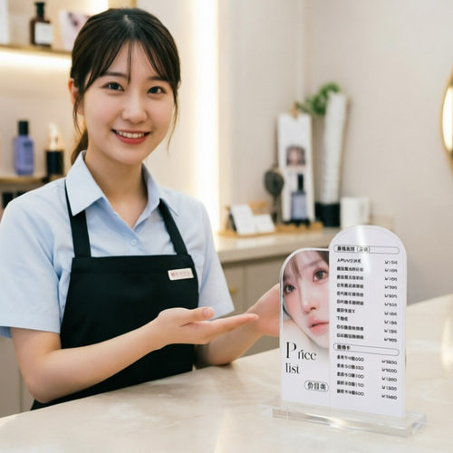 桌面台牌实木底座环保立牌展示架美睫透明定制现代美容院价目表台牌亚克力展示牌桌面立式大容量创意价格牌