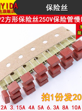 392方形保险丝250V保险管慢断T1A 2A 3.15A 4A 5A 6.3A 体积8.5*4