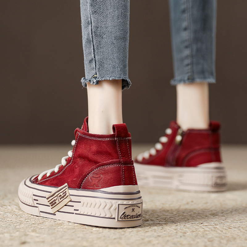 厚底复古真皮高帮鞋！！送运费险