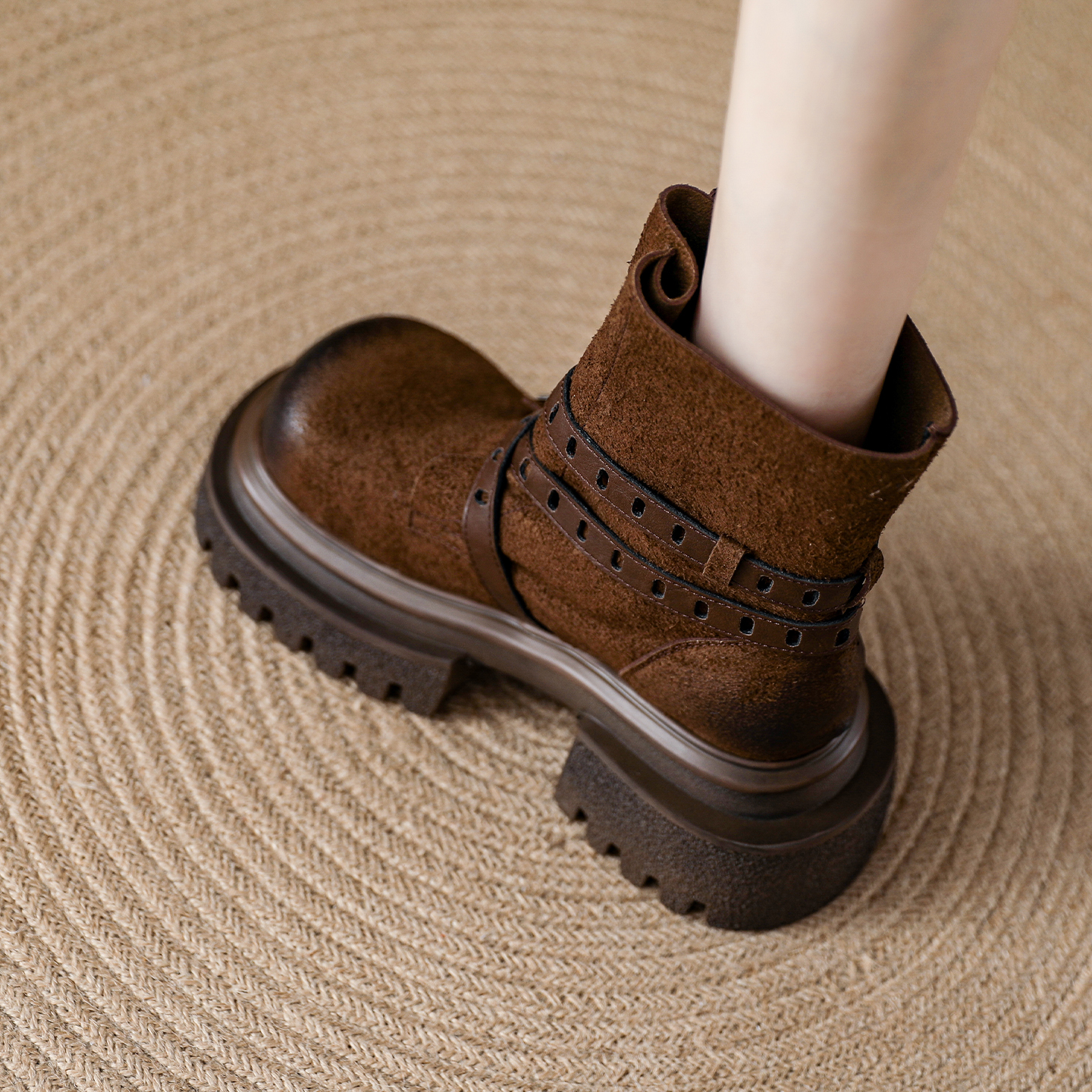 磨砂皮真皮西部靴2025秋季新款