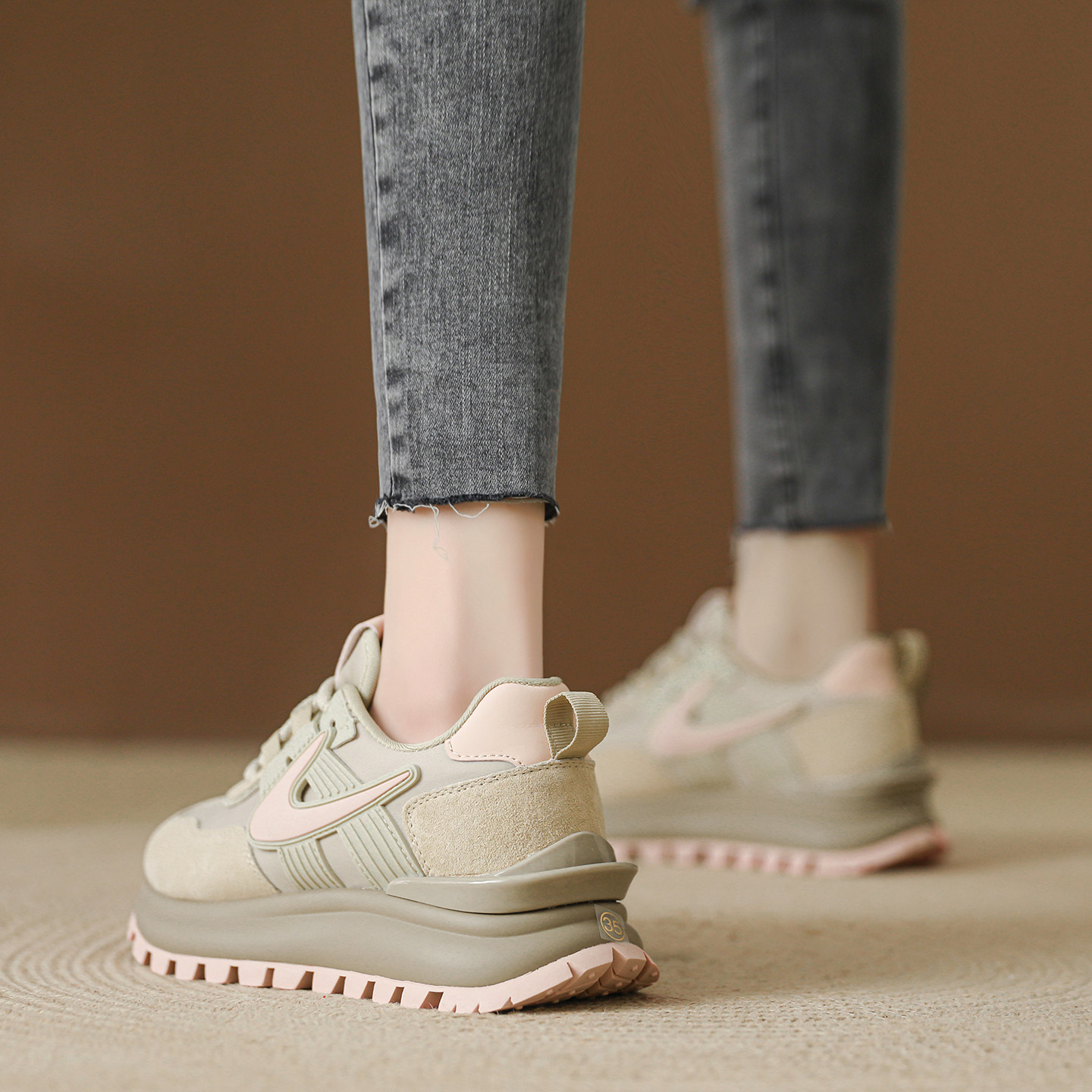 真皮厚底阿甘鞋女2026春季新款老爹鞋复古百搭圆头轻便休闲运动鞋,女鞋,德训鞋,淘宝优惠券,粉丝福利购,淘宝优惠卷