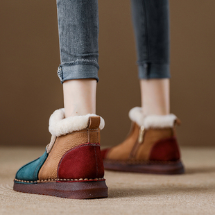 头层牛皮乞丐鞋女鞋2025冬季加绒加厚真皮雪地靴女款皮毛一体防滑