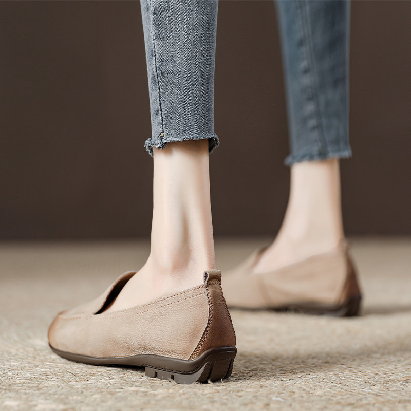 复古真皮平底懒人一脚蹬豆豆乐福鞋女单鞋2024年春秋季新款单鞋女,女鞋,浅口单鞋,淘宝优惠券,粉丝福利购,淘宝优惠卷