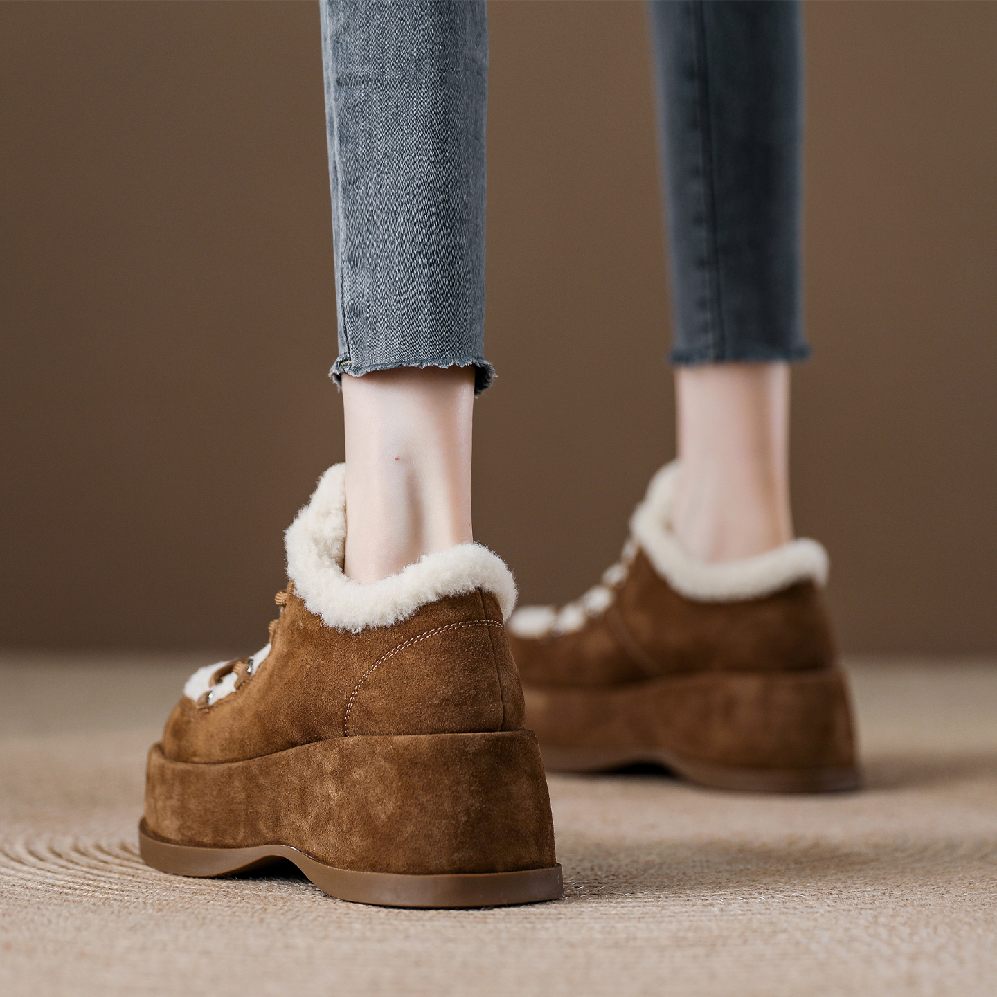 冬季新款小个子厚底增高雪地棉