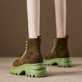 英伦风马丁靴女单靴2025冬季 加绒爆款 真皮百搭休闲松糕跟厚底短靴