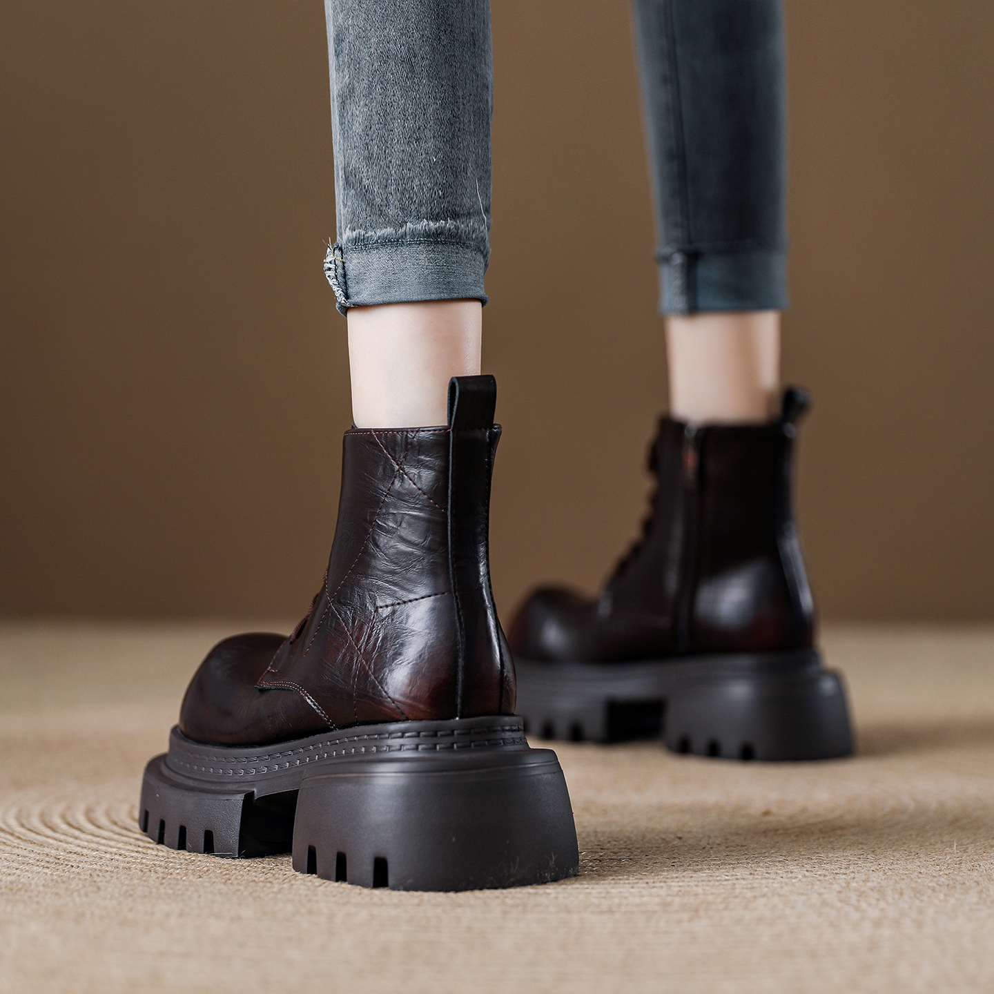 擦色烟筒靴松糕厚底增高休闲短靴