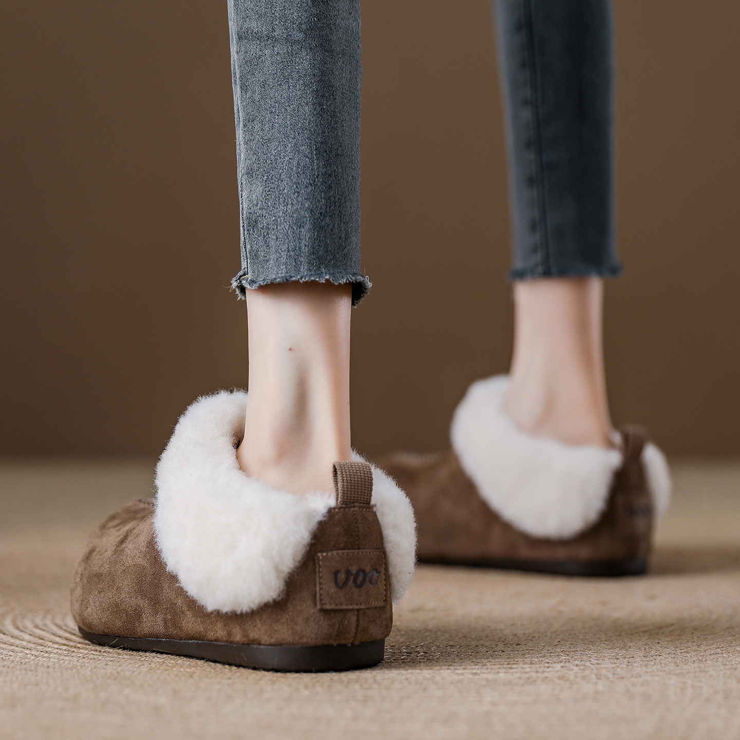 磨砂皮圆头牛反绒绒里棉鞋女鞋