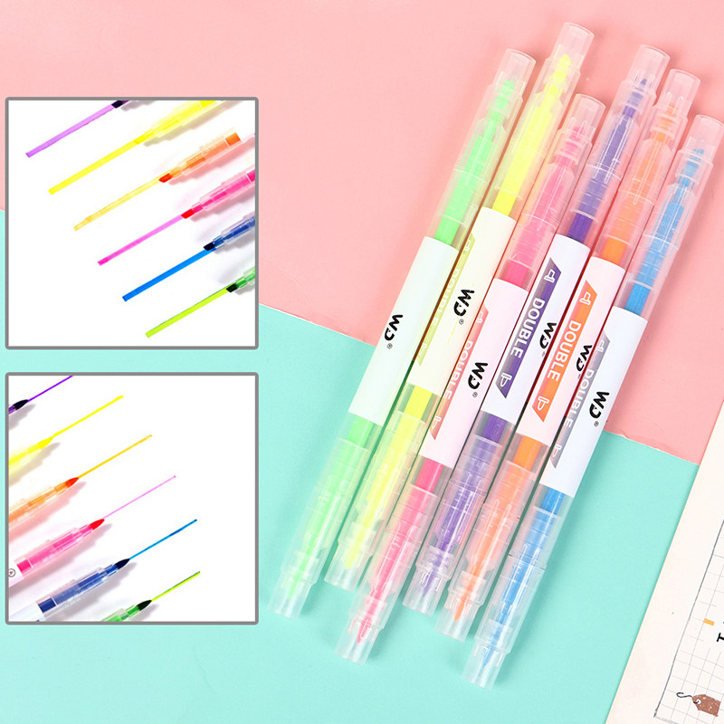 6 color highlighter pen set for students candy color handboo