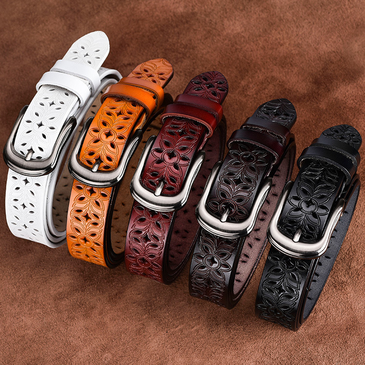 镂空皮带女真皮针扣牛皮宽腰带时尚百搭韩国学生潮流韩版复古休闲