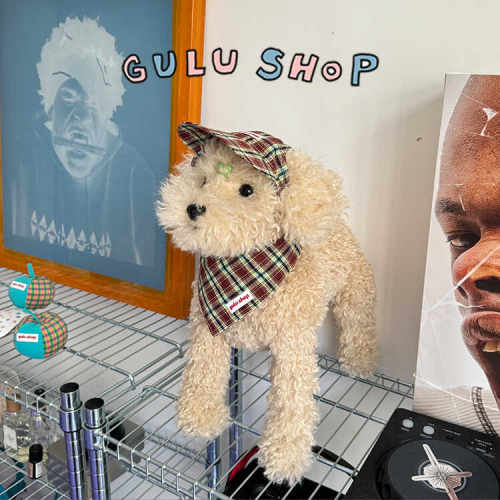 咕噜gulu:经典雅痞格纹套装帽子口水巾围兜纯棉复古宠物猫猫狗狗