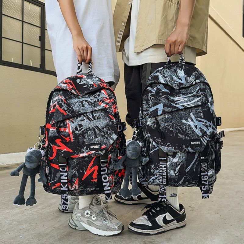 书包男生高中生双肩包高颜值大容量美式青少年背包中学生涂鸦潮