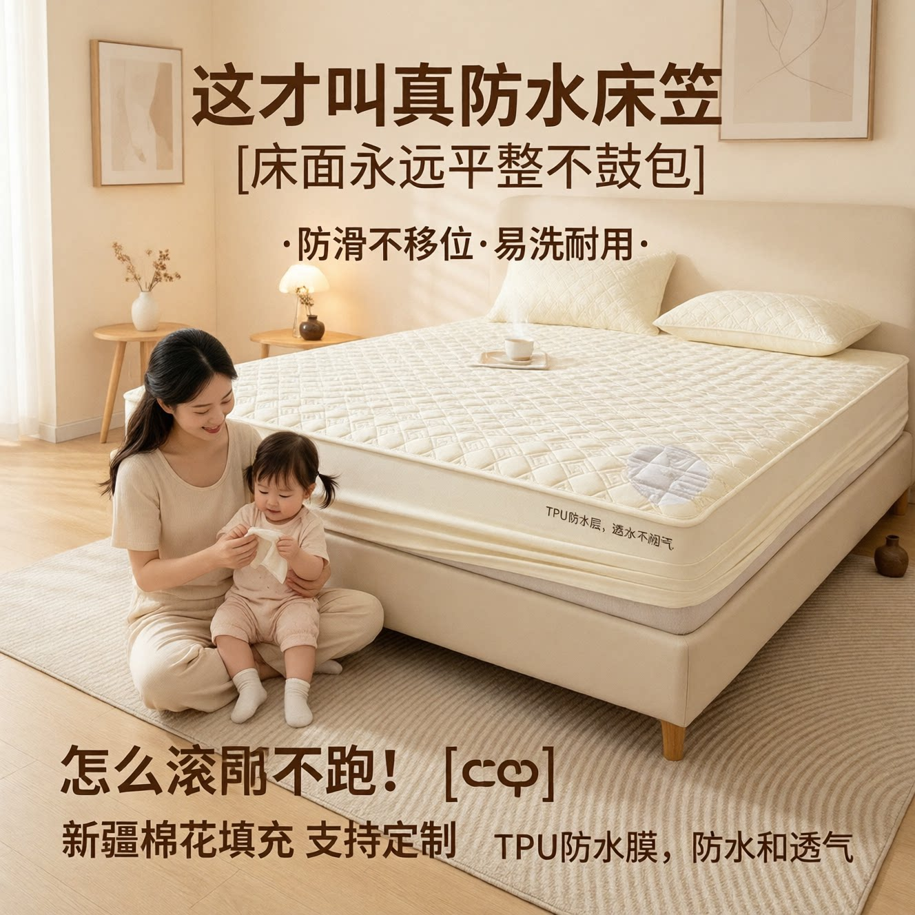2026新款防水隔尿床笠纯棉夹棉床罩防滑加厚席梦思床垫保护套床单