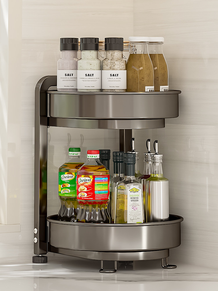 旋转式调味品储藏架厨房调味品储藏架双层家用台面转角调味品储藏