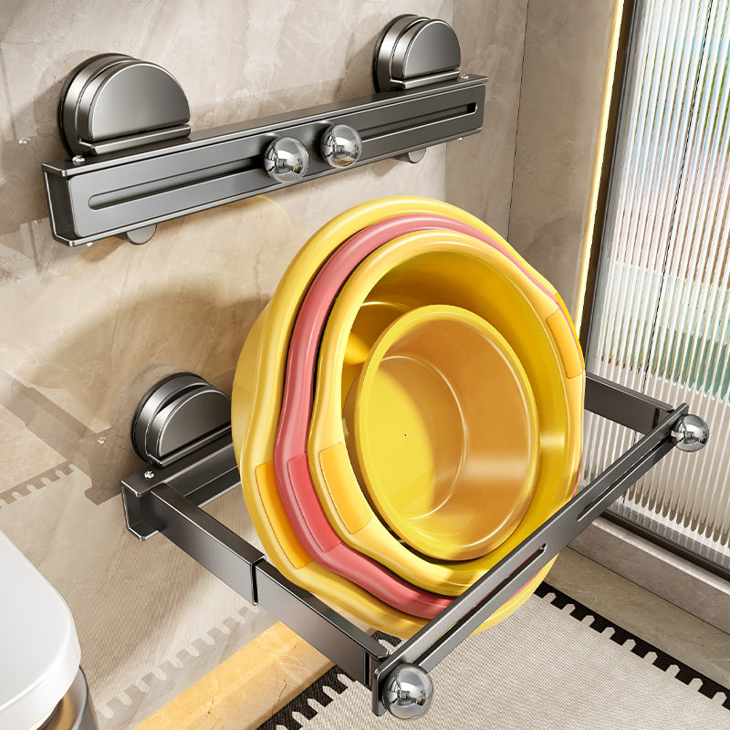 卫生间隐形伸缩脸盆收纳架吸盘置物架浴室厕所脚盆面盆盆子收纳架