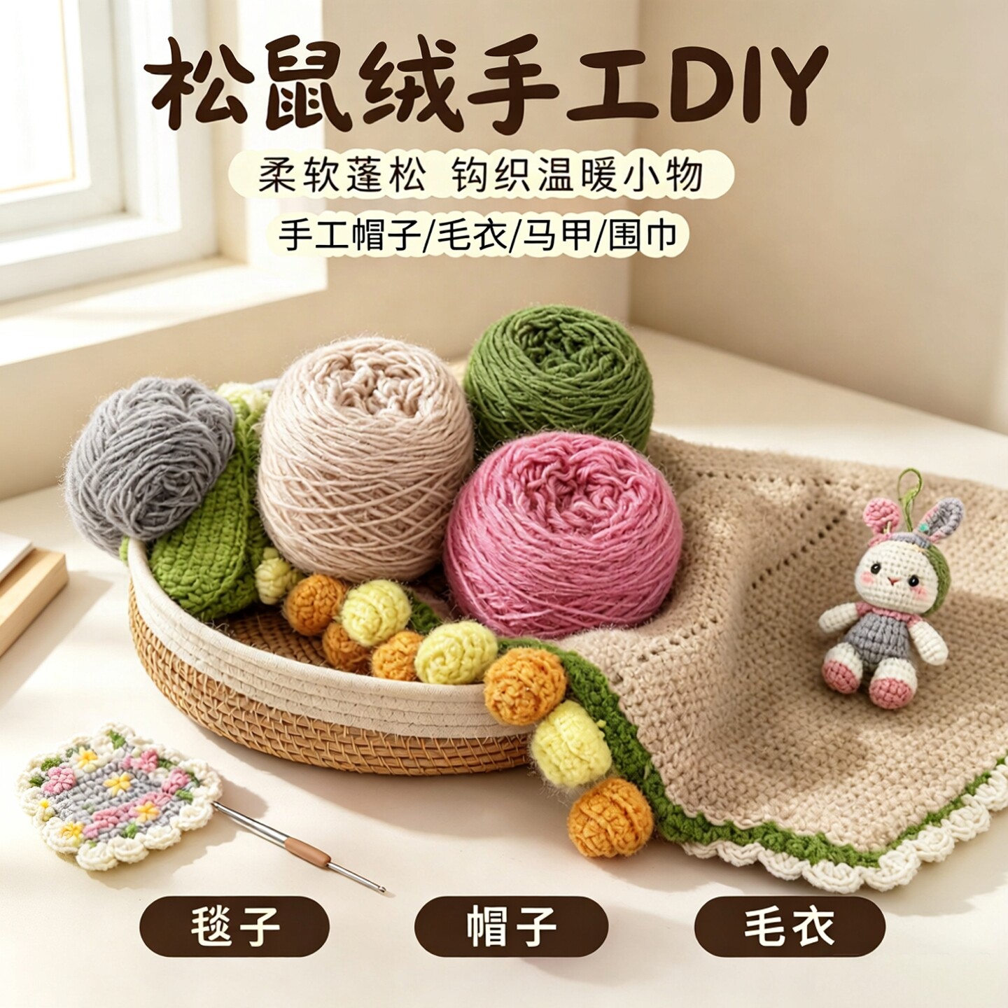 大团松鼠绒毛线手工编织毛线