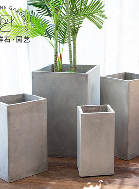 方形水泥花盆高方镁泥盆绿植盆栽简约千年木白色黑色客厅户外轻奢