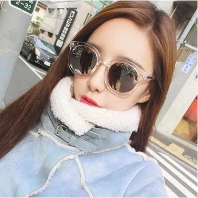 女潮明星款彩膜反光复古圆脸墨镜