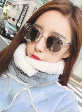 女潮明星款彩膜反光复古圆脸墨镜