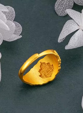 新款财神活口戒指男女同款招财转运越南沙金仿真黄金小众设计首饰