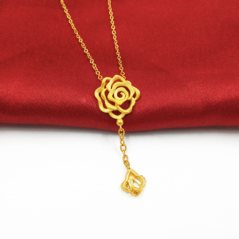 沙金仿金吊坠女欧币24K金项链 四叶草福袋狐狸镀黄金项坠久不掉色