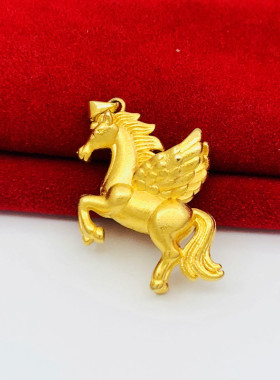 龙马精神沙金项链硬币铜镀金假黄金古风生肖马独角兽双翼飞马项坠