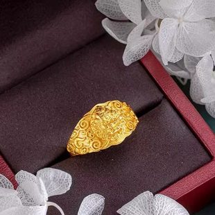 新款财神活口戒指男女同款招财转运越南沙金仿真黄金小众设计首饰