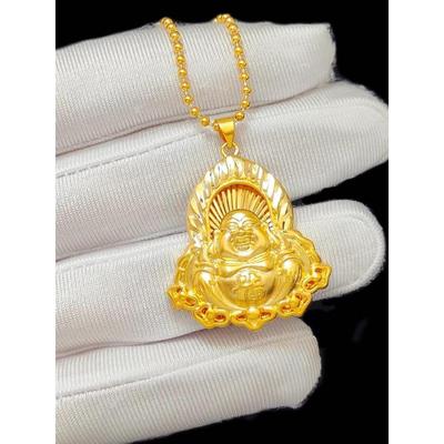 越南沙金带福字佛厚金弥勒佛吊坠项链镀金佛米珠圆珠项链非不掉色