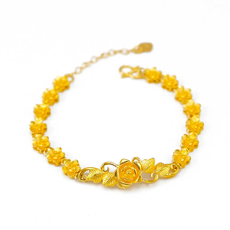 越南沙金手链女仿真黄金气质玫瑰花手饰婚庆新娘花朵三金手环首饰