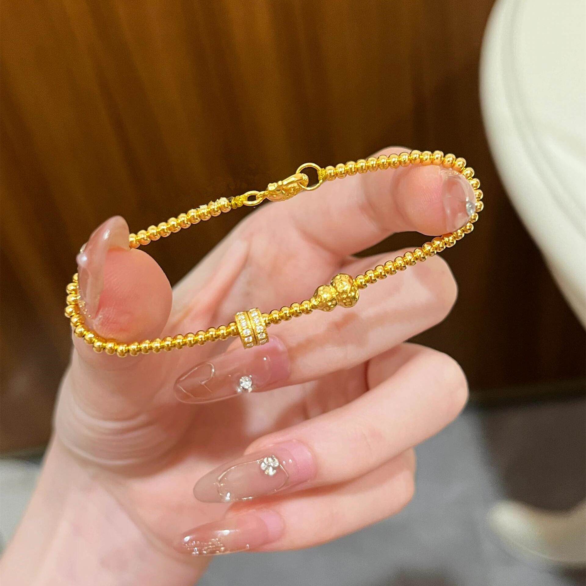 同款金砣砣小葫芦沙金手链黄金色闪钻手链富贵吉祥新中式手绳