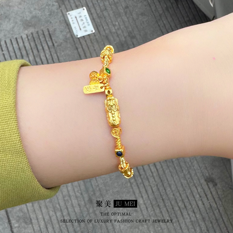 新中式国风貔貅越南沙金手串手链黄金色招财平安喜乐盘缠手链女