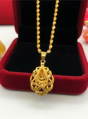 时尚网红仿越南沙金项链女磨砂镂空爱心水滴吊坠项链镀金久不掉色