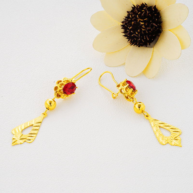 越南沙金耳环女镀金仿真时尚宝石吊坠耳钉久不掉色欧币首饰时尚