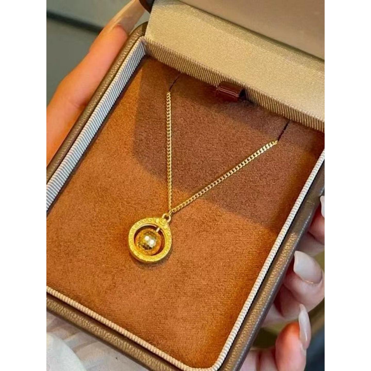 沙金古法传承时来运转吸金石吊坠项炼女彷真黄金实心锁骨炼不掉色