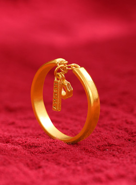 越南沙金戒指女带坠Lucky指环个性时尚黄金色饰品百搭镀金首饰品