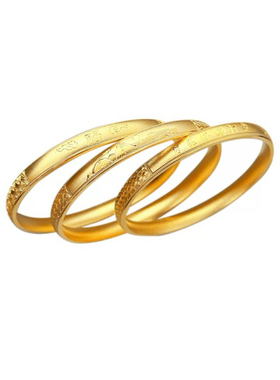 越南沙金精品车花六字真言古法金山水画手环祥云福素圈手镯