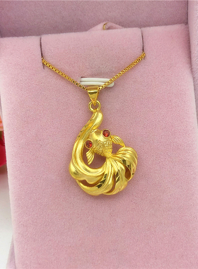 2021新款越南沙金项链女铜镀金仿金假黄金金鱼吊坠锁骨链久不掉色
