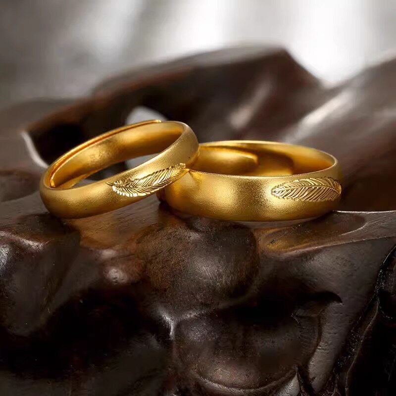 羽毛沙金戒指树叶对戒仿真黄金婚嫁情侣结婚对戒三五金男女同款