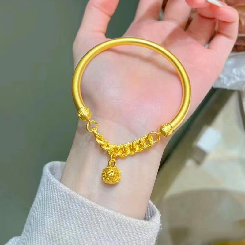 古法传承宫铃手镯女实心999仿真黄金越南沙金不掉色铃铛结婚饰品