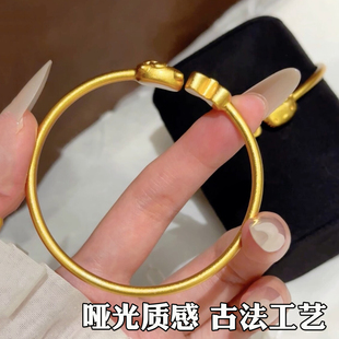 新款凯迪kt猫开口手镯女越南沙金仿真黄金实心正品不掉色项链戒指