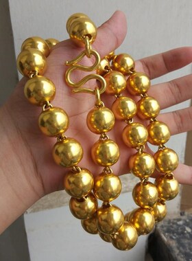 越南沙金项链男士黄金色首饰实心大圆珠项链不掉色佛珠链情侣光珠