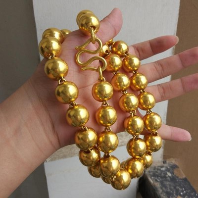 越南沙金项链男士黄金色首饰实心大圆珠项链不掉色佛珠链情侣光珠