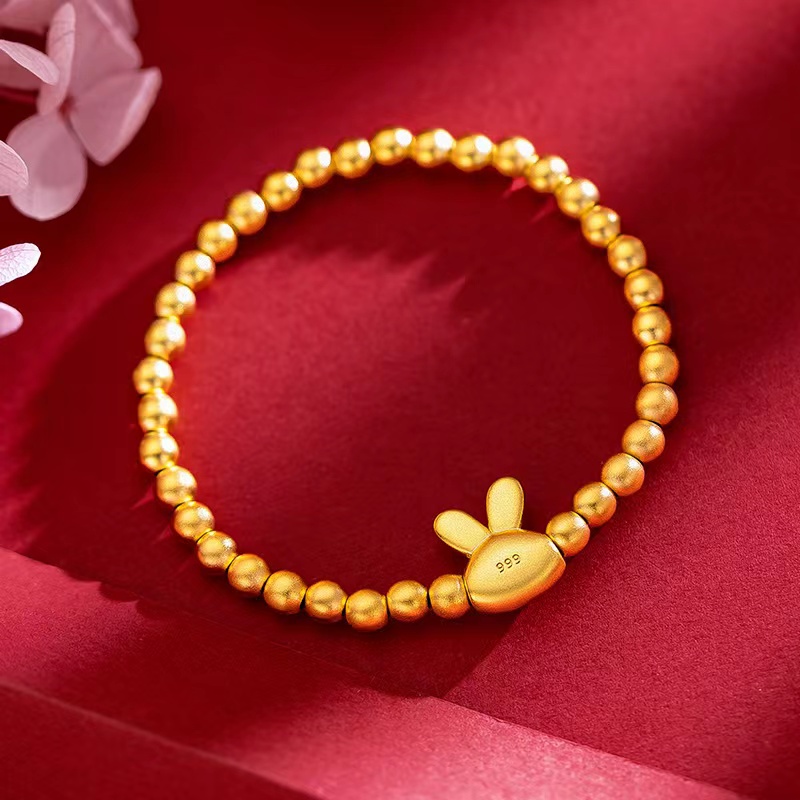 古法传承手链女蝴蝶结兔子本命年手串越南沙金仿真黄金999不掉色